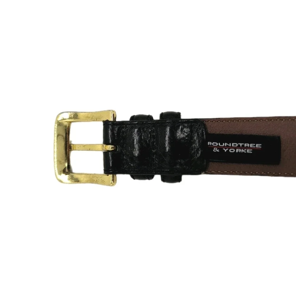 Roundtree & Yorke Black Leather Belt - Size 36 - Full Grain Cowhide Lined